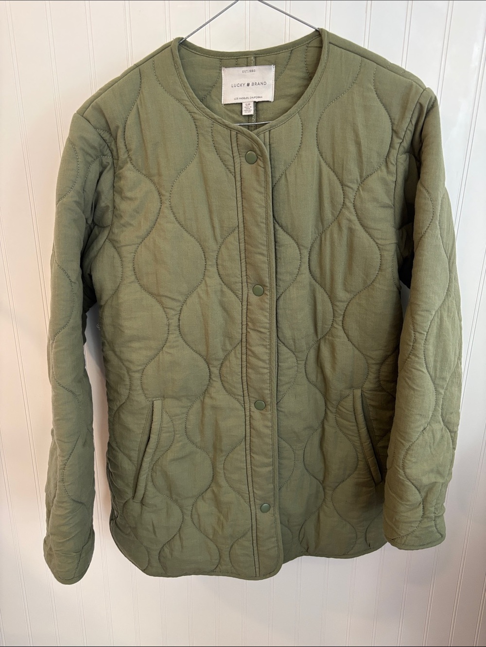 Lucky Brand Olive Green Quilted Snap-Front Jacket